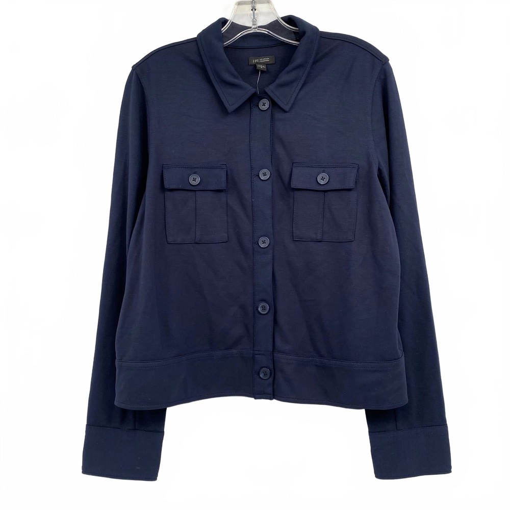 J. Jill Blue Button-Up Shacket | Women's M Nylon Ray on Rayon Spandex
